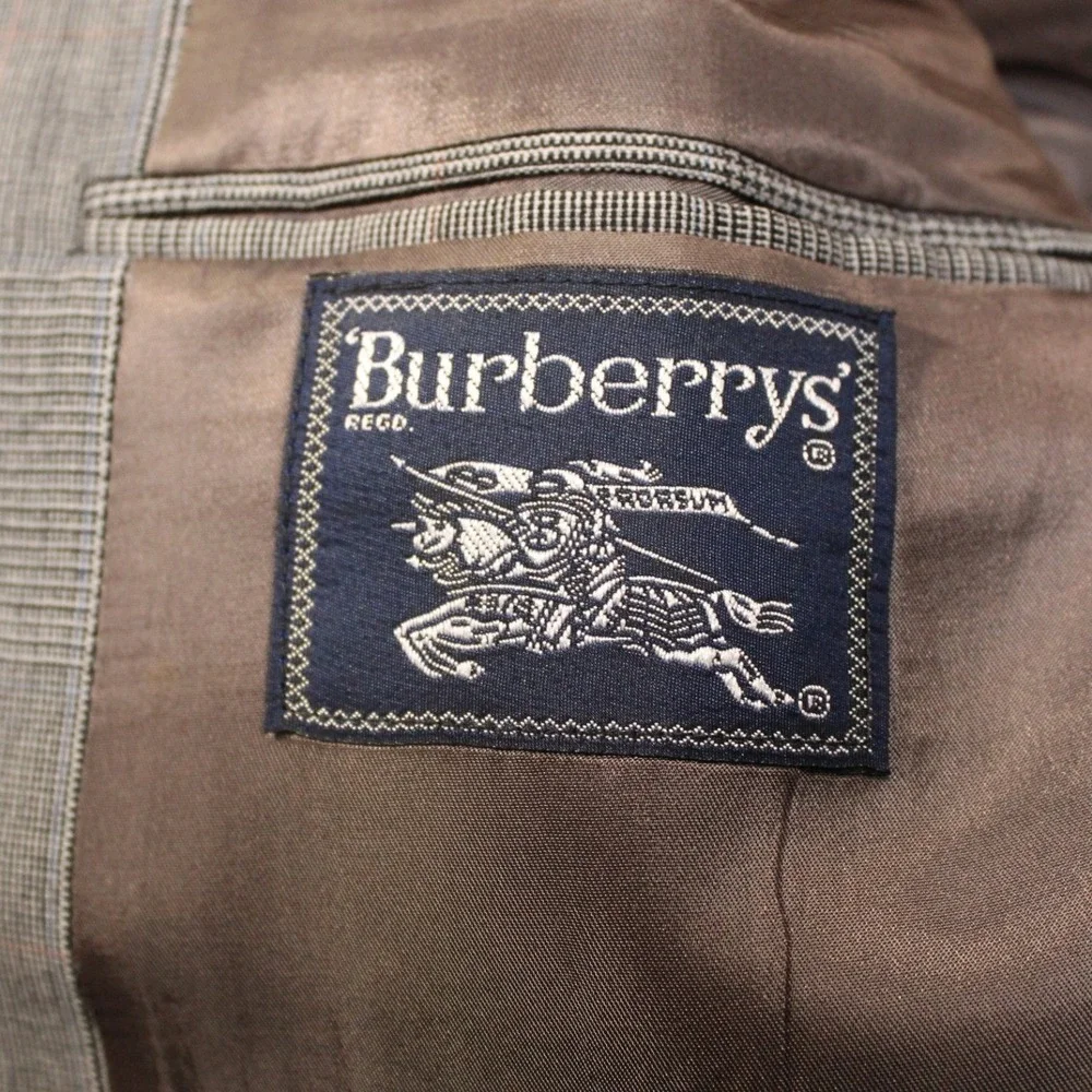 Vintage Burberrys Blazer Men Classic Plaid‎ Wool Two Button Sport Coat Jacket